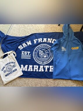SF Marathon hoodie, tote, and towel